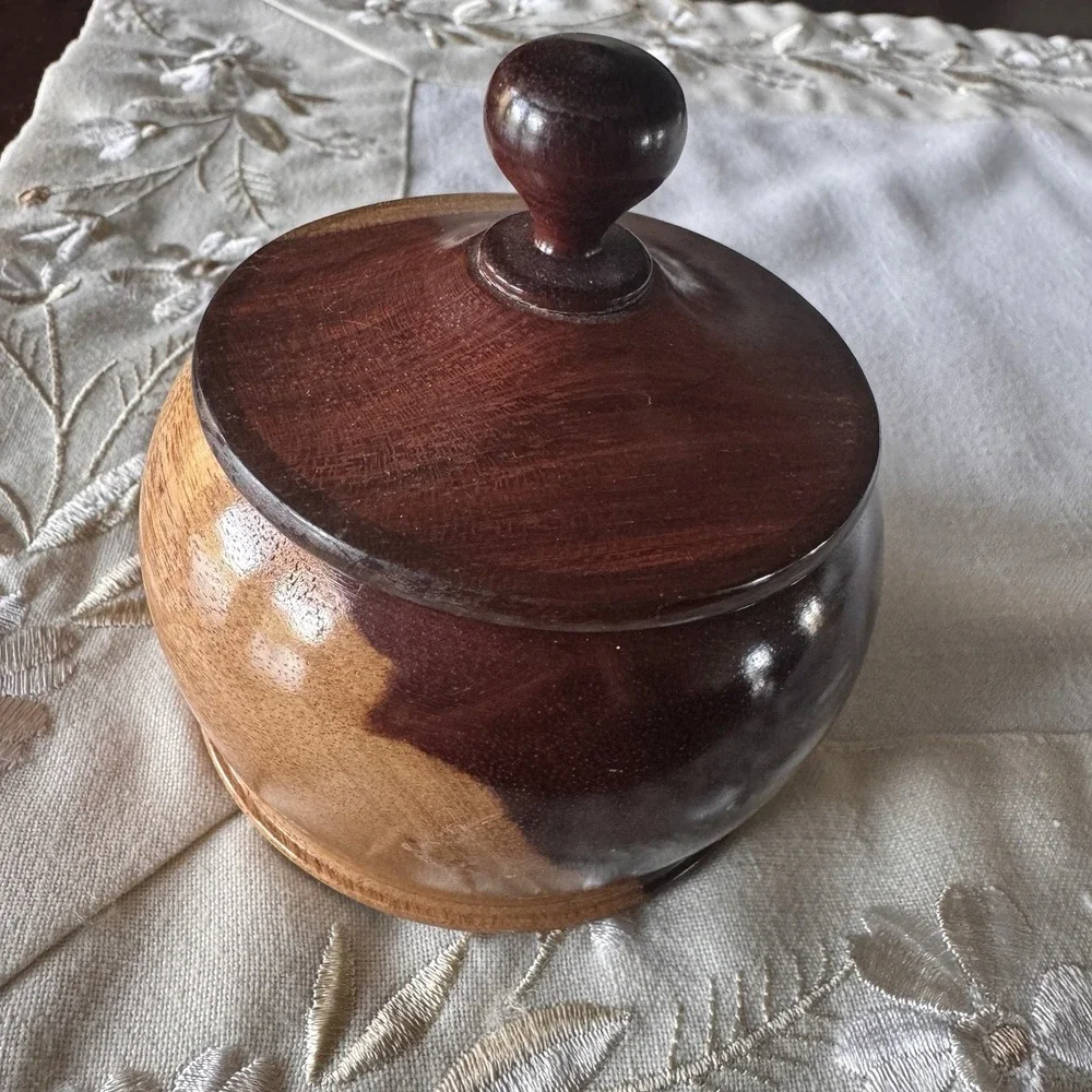 Wooden Bowl With Lid - Trinket Box - Hand-made Home Decor 3.5